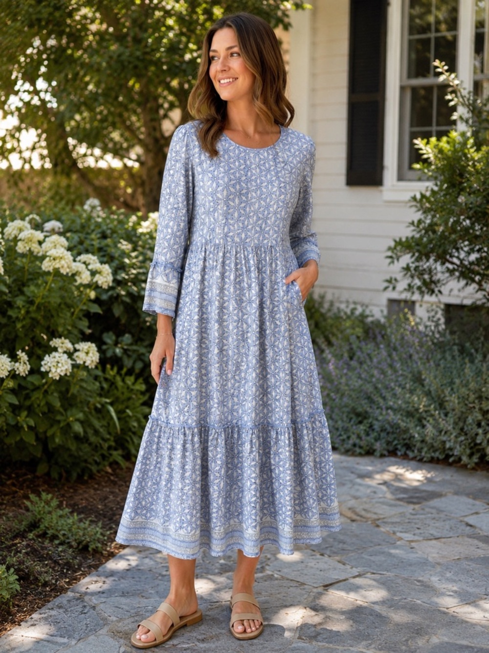 Hampton House 100% Cotton Lightweight Printed Maxi Dress with Pockets Size M